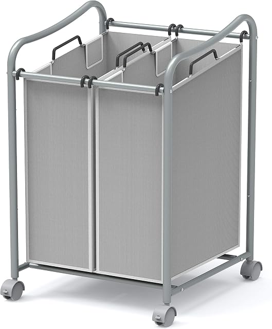 Simple Houseware 2-Bag Heavy Duty Rolling Laundry Sorter Cart, Grey