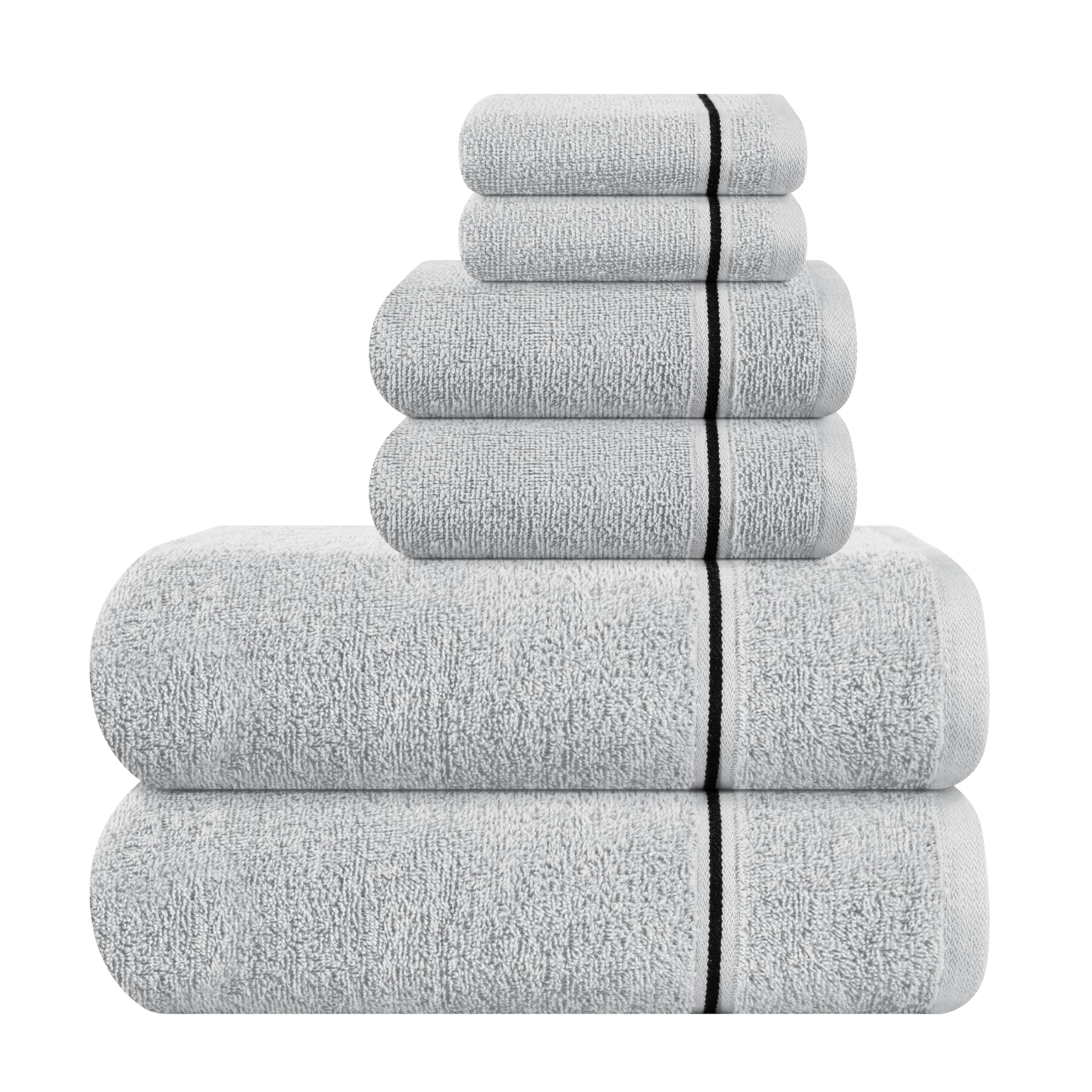 MyOwn Ultra Soft 6er-Pack Baumwoll-Handtuch-Set, enthält 2 übergroße Badetücher 70 x 140 cm, 2 Handtücher 40 x 60 cm und 2 Waschbetten 30 x 30 cm, hellgrau