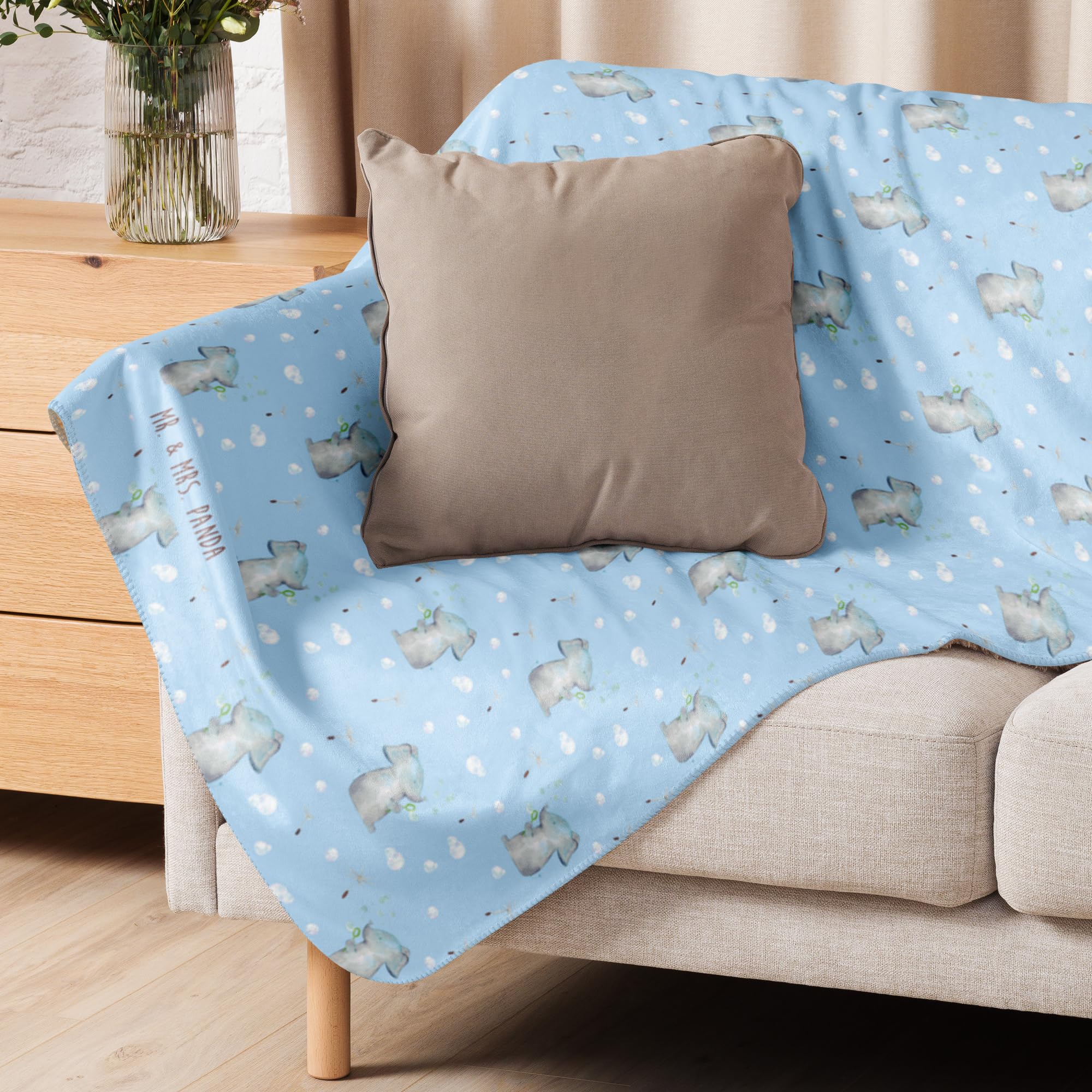 Mr. & Mrs. Panda Couchdecke Elefant Seifenblasen 130 x 155 cm - Geschenk, Elefanten, Heimat, Decke, Tagesdecke, Liebe, Wärmedecke, Liebesspruch, Kuscheldecke, Plaid, Heimdecke, Lustige Sprüche