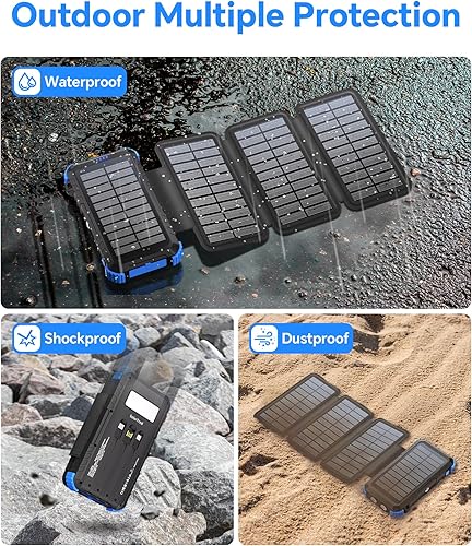 Miniatura 6 de Banco de energía solar 45800mAh con 4 paneles, cargador solar portátil con 3 cables integrados para iPhone, entrada USB C de 15 W, carga rápida,