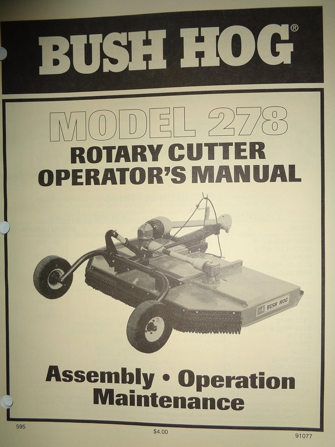 Bush Hog Model 278 Rotary Cutter Mower Operators Manual 5/95 Bush Hog