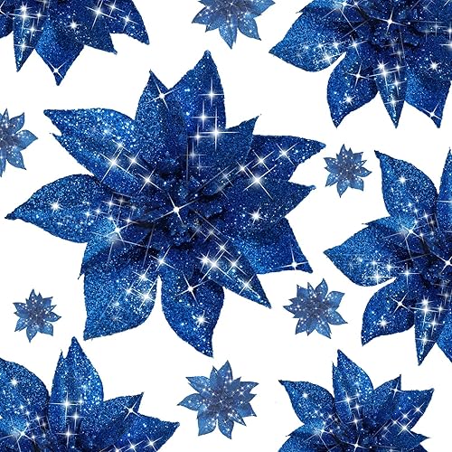 Miniatura 8 de Jetec 30 piezas de decoración de árbol de Navidad con purpurina artificial brillante flor de pascua artificial para decoración de árbol de Navidad,