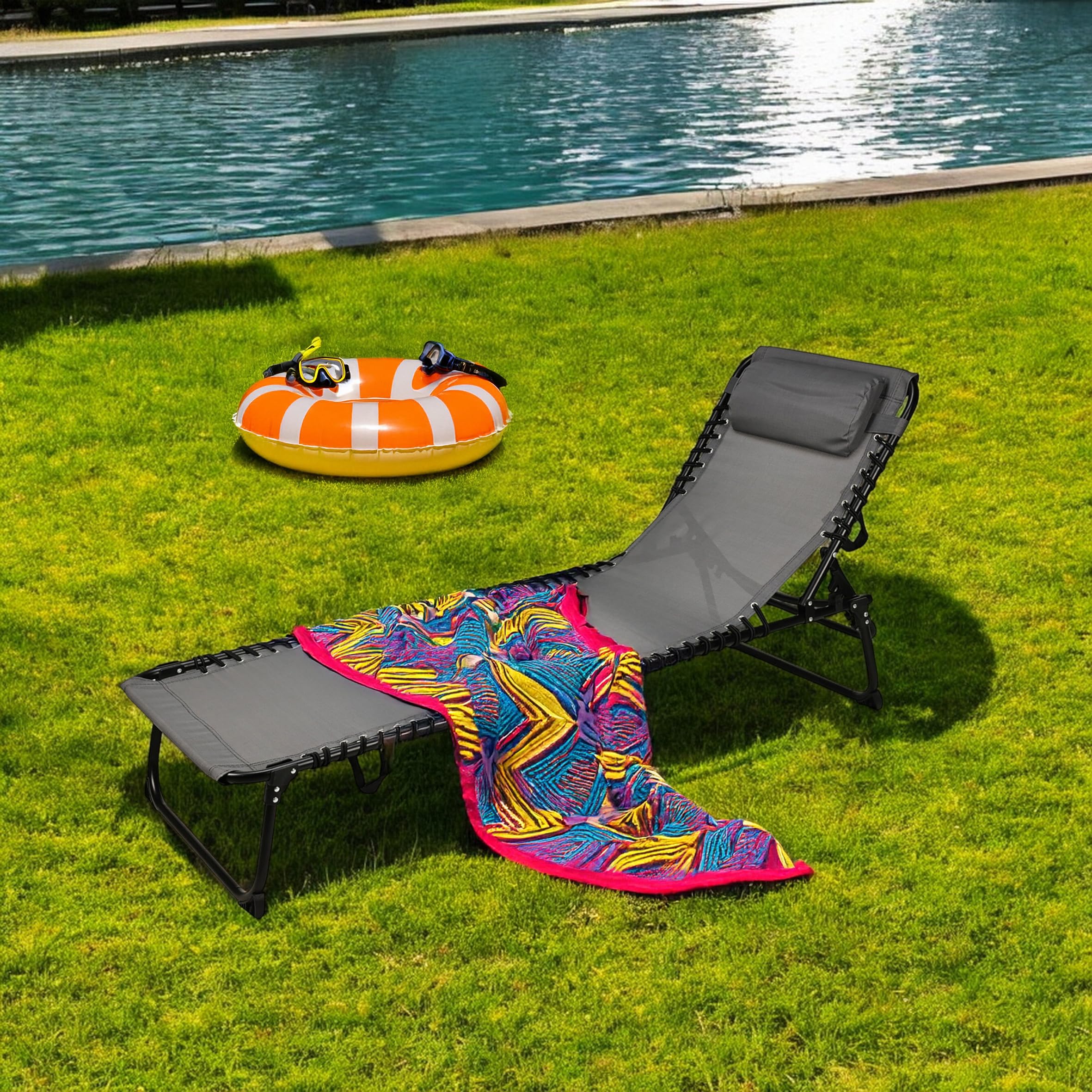 Spetebo XL Relax Klappliege Sonnenliege mit Kopfkissen dunkelgrau | Metall Halterung für eckige Balkongeländer von 4-7 cm