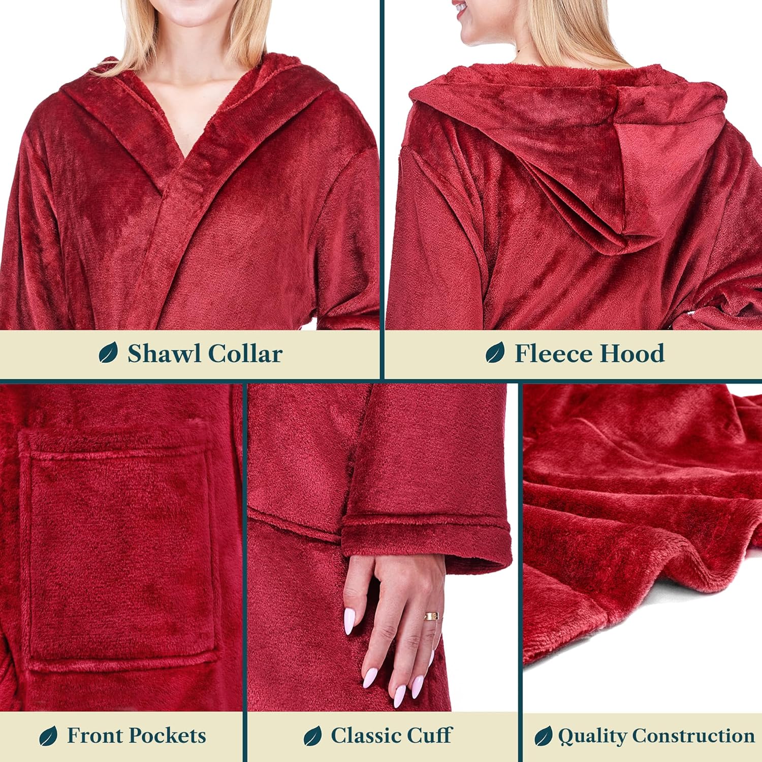 PAVILIA Women Robe with Hood, Fleece Fluffy Soft Long Hooded Robe, Plush Fuzzy Cozy Warm Bathrobe Shower Spa - Image 4