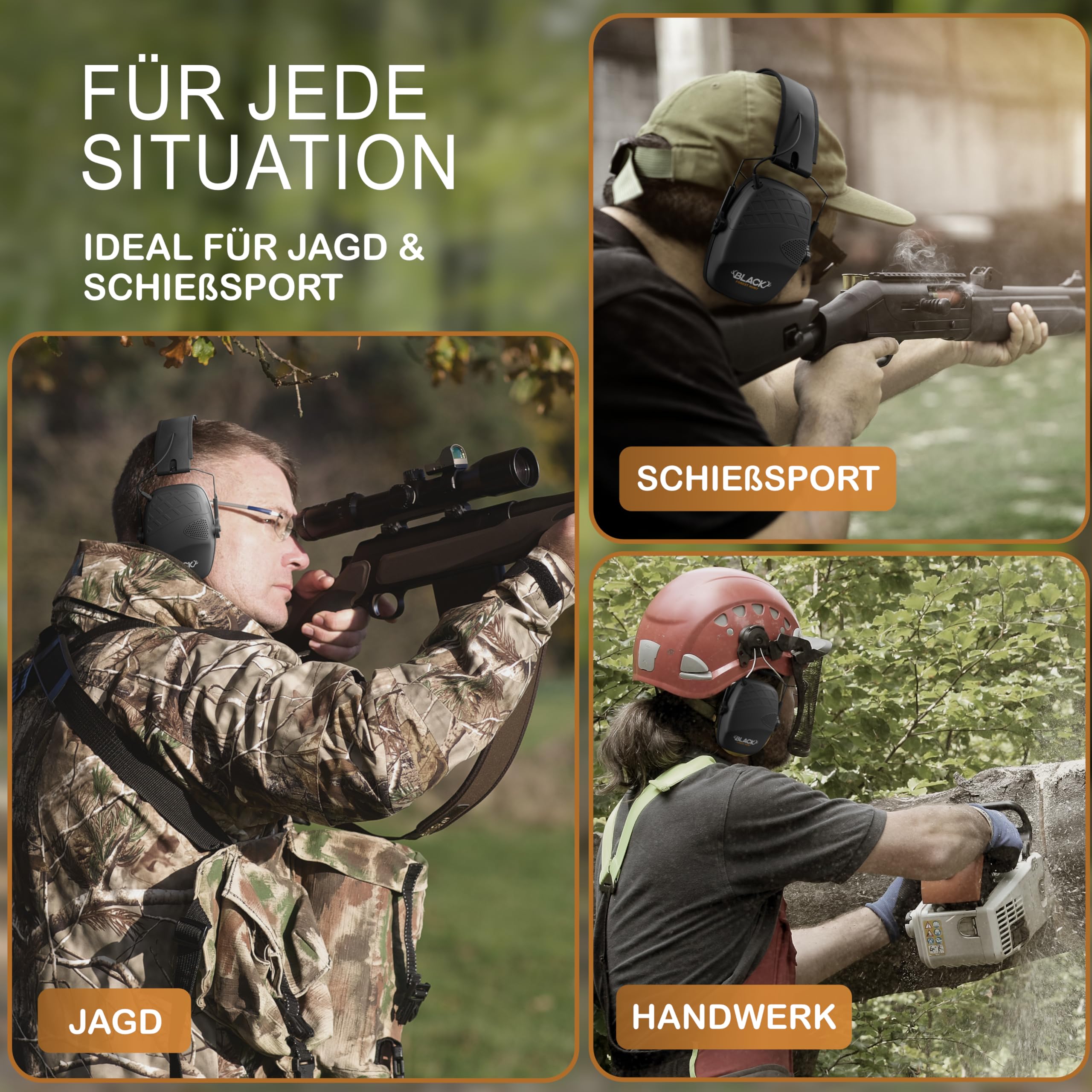 AKTIVER GEHÖRSCHUTZ – Geräuschreduktion 82dB – 5-fache Geräuschanhebung mit Richtmikrofonen – Audio-Input – Lärmschutz – klappbarer Kopfhörer für Jagd, Schießsport, Arbeit