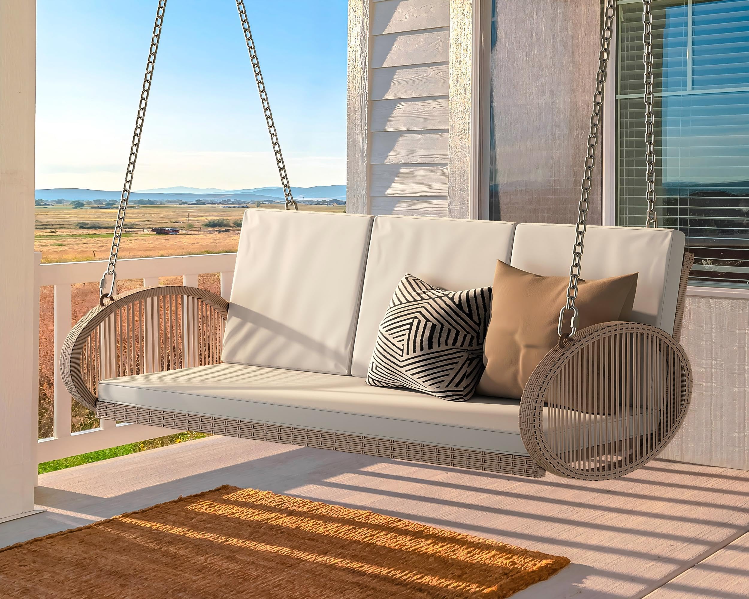 YITAHOME Hanging Porch Swing Chair Sits 2 People, Patio Swing Lounge Chair, 1 Seating & 2 Back Cushions with Removable Covers, Weight Capacity 530lbs, for Garden, Balcony, Living Room, Backyard, Beige