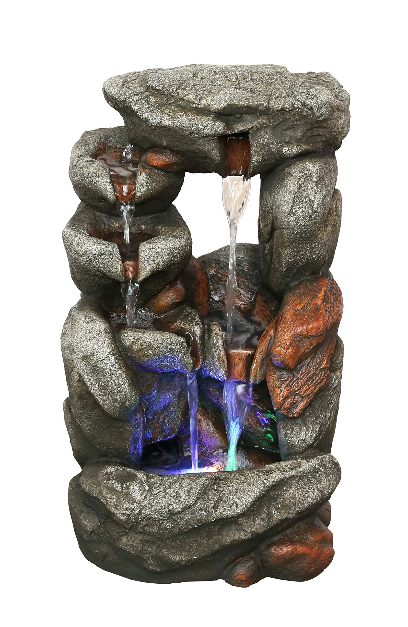 Hi-Line Gift Ltd. Stone Waterfall Fountain W/ 4 RGB LEDs, Grey
