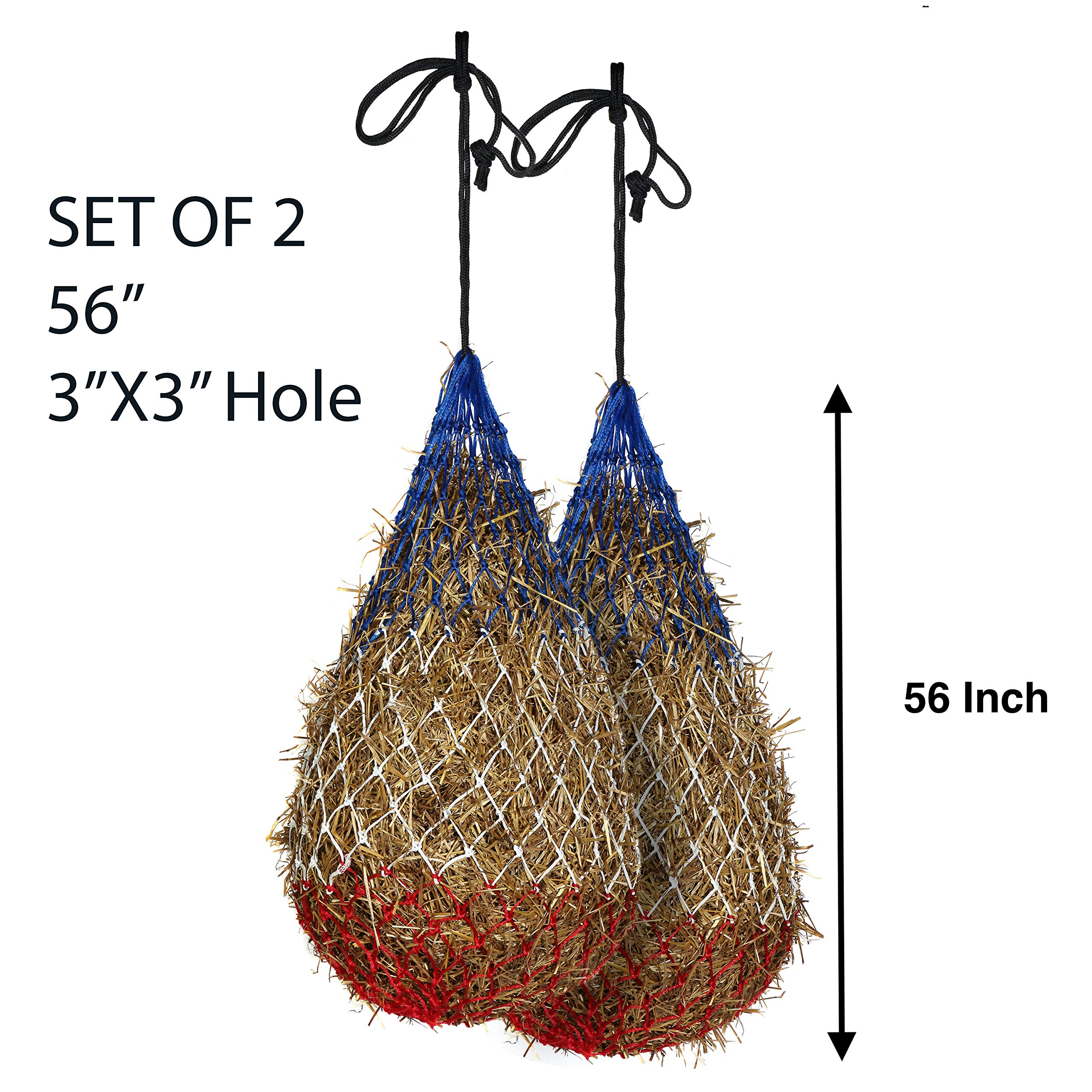 Majestic Ally Horse Slow Eating Hay Net 56" Strong Soft Mess with 3" x 3" Holes Nylon Rope Simulates Grazing Reduces Waste (Patriotic) - Image 2