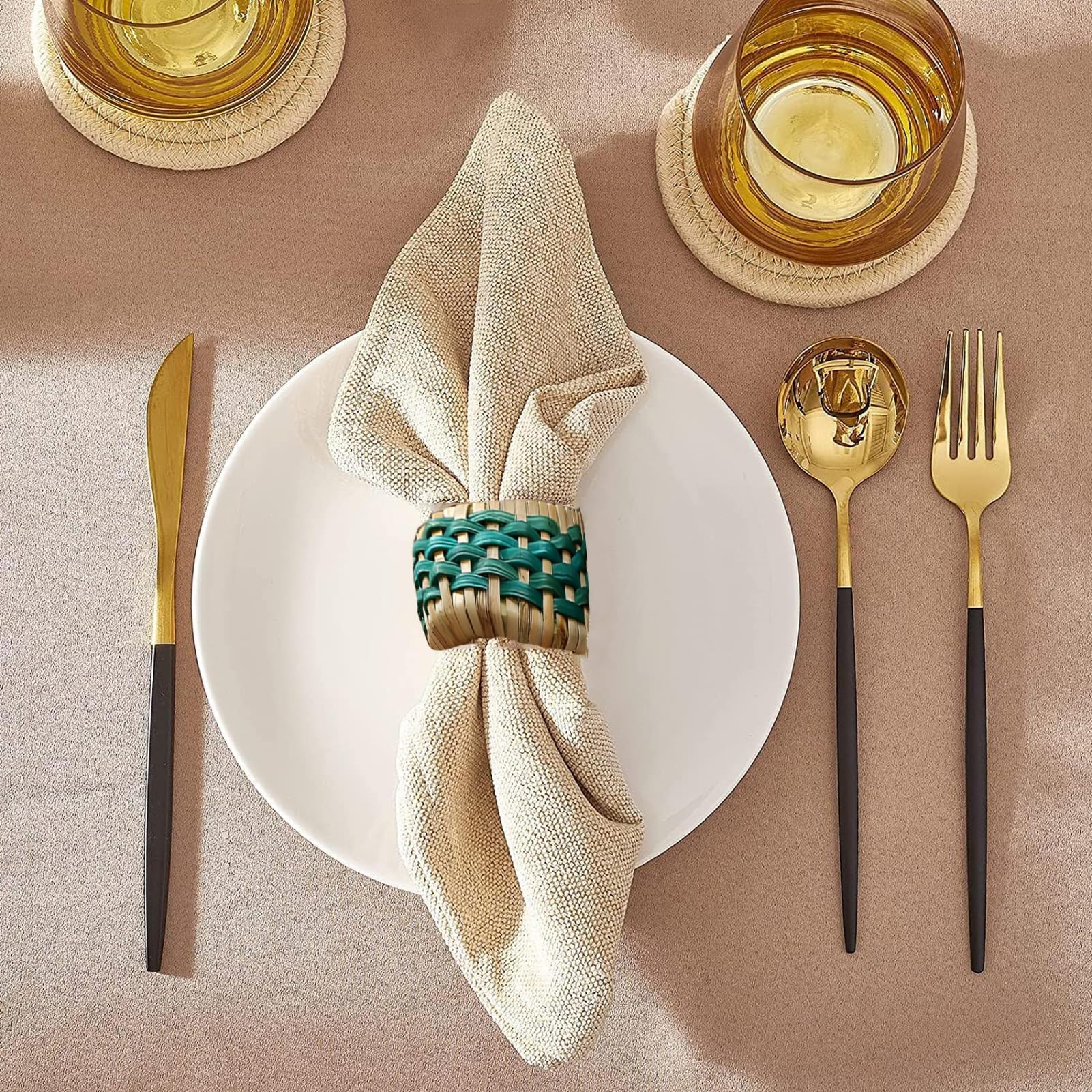 Lot de 30 Ronds de Serviette tissés en Bambou Naturel, Ronds de Serviette tissés Faits Main, décorations de Table pour Mariage, dîner et fête