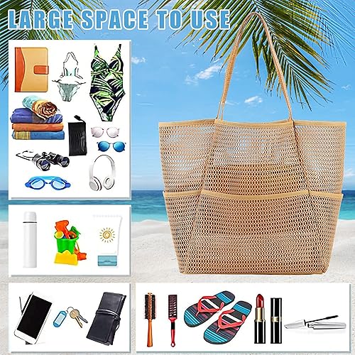 Miniatura 6 de Jereture Bolso de playa de malla para mujer, bolso de hombro plegable MAX 23L casual bolsa de mano para playa, picnic y vacaciones, Ins
