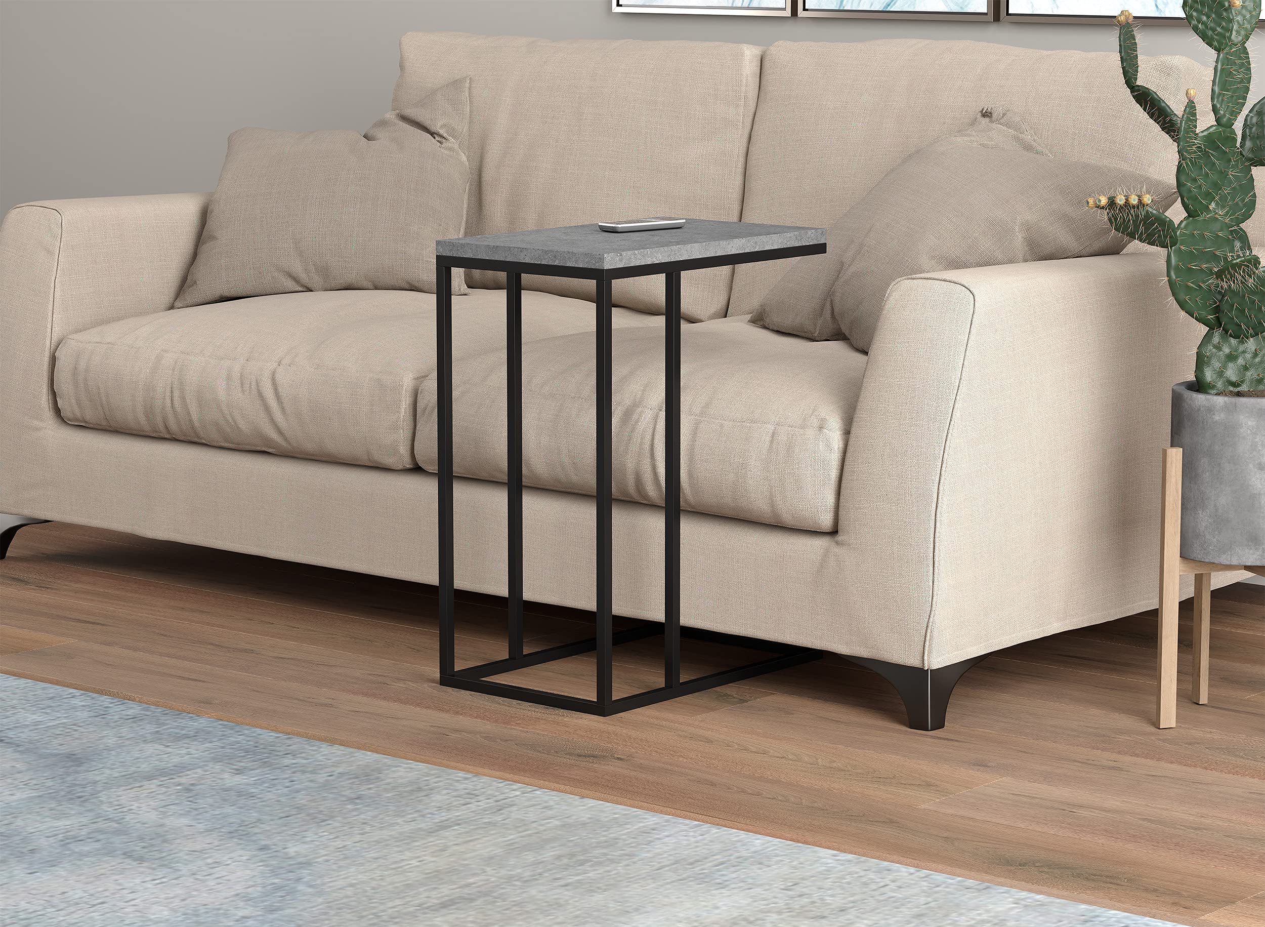 Safdie & Co.Accent Table 20L C-Shaped Dark Cement Black Metal