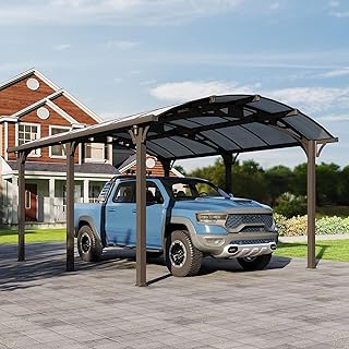 Heavy Duty Carport, 12x16ft Carport with Arch-Roof Polycarbonate Panel, Garage Car Shelter Outdoor Storage Shed for Cars, Boats and Trucks,Gray