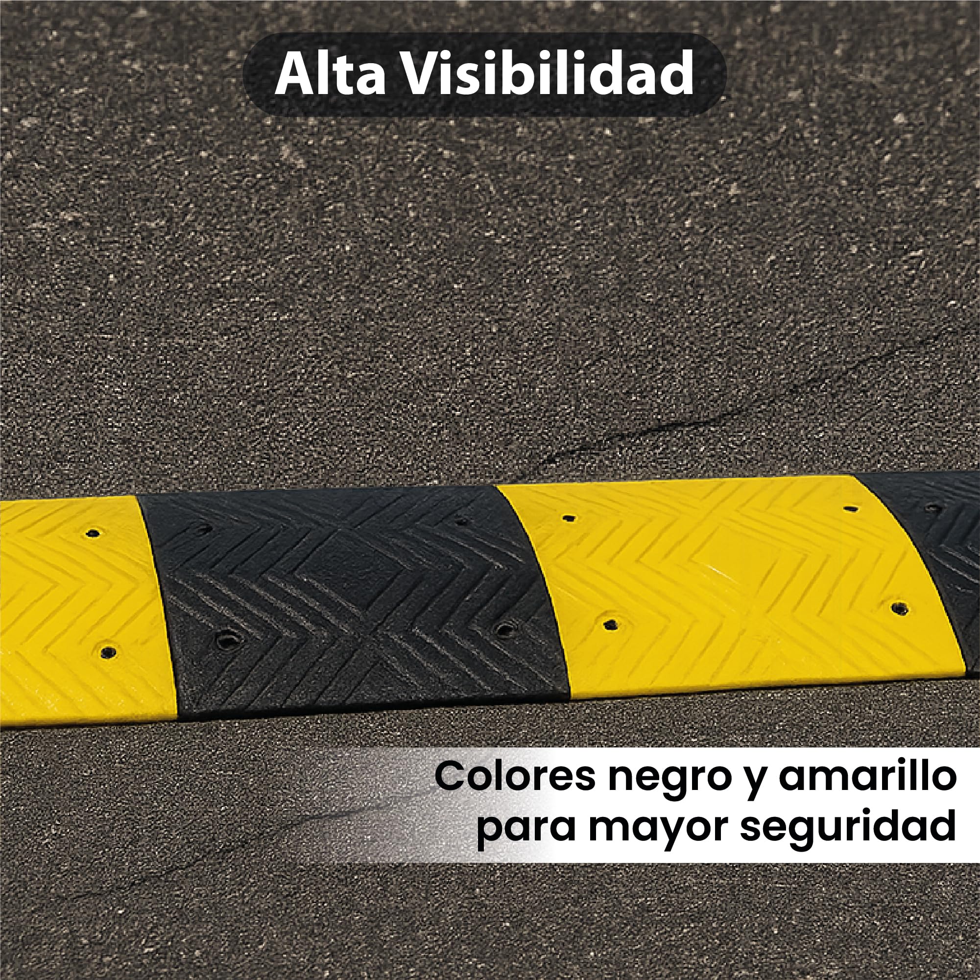Pack Completo – Reductor de Velocidad Vial 35mm de Alto con Tornillos – Badenes de Goma para Rampa Garaje, Suelo, Carretera, Aparcamiento o Parking– Badenes para Garaje Resistentes - Alta Visibilidad