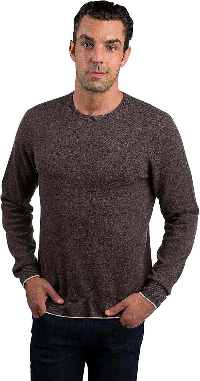 JENNIE LIU Mens 100% Cashmere Crewneck Sweater | Ultra-Soft, Breathable Knit for Golf & Cold Weather
