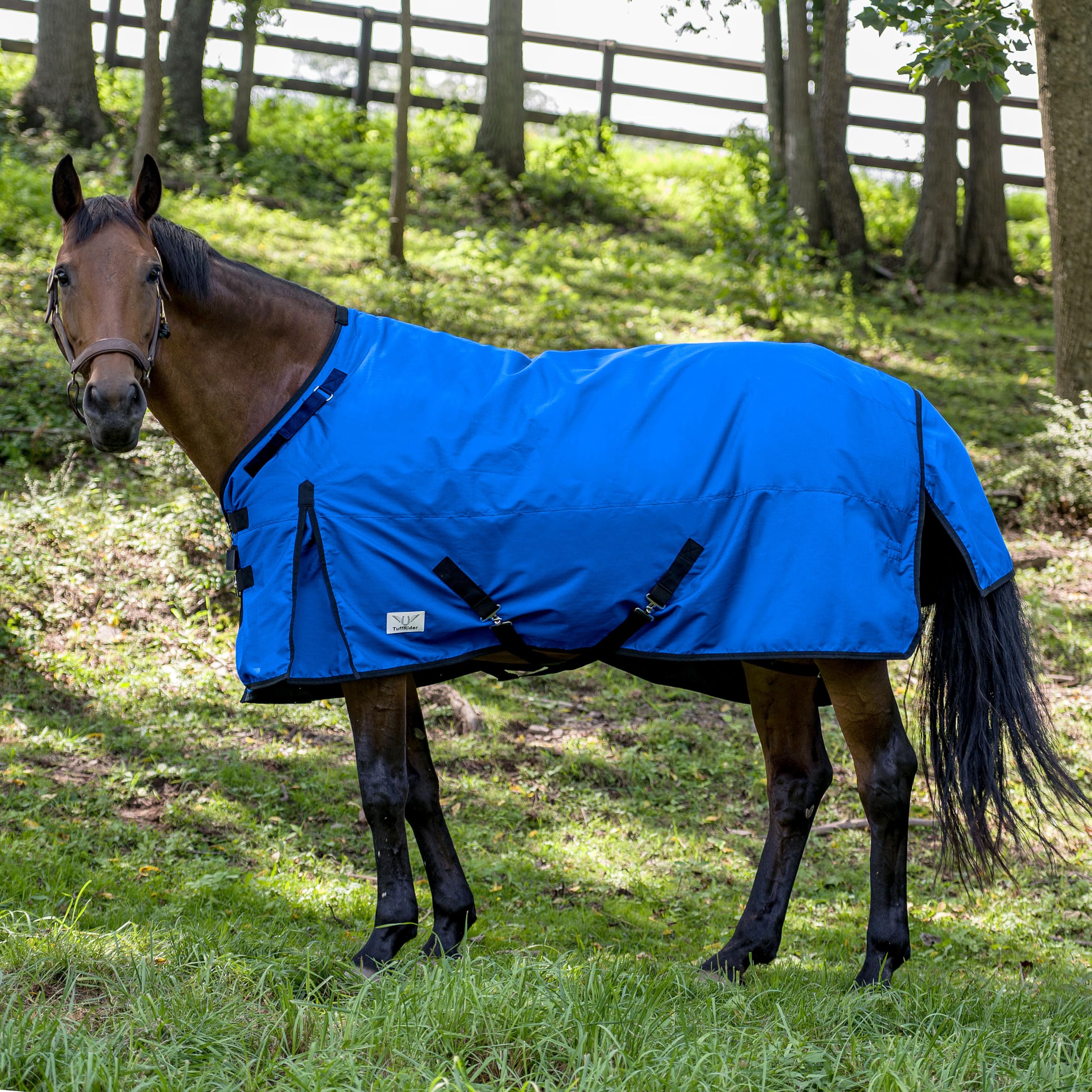 TuffRider Comfy – Fit Heavy Weight Standard Neck Ripstop Turnout Blanket w/Adjustable Neck Opening 1200D 300 GSM Royal- 72
