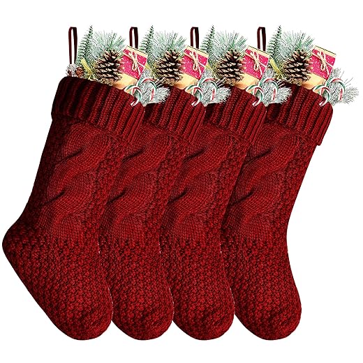 Christmas Blue Cable Knitted Stockings