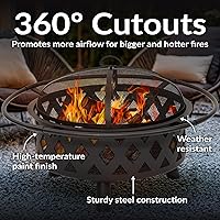 Vista 4 de Sunnydaze Crossweave Hoguera para Exteriores - Brasero de Leña para Exteriores con Pantalla de Chispas, Atizador y Cubierta Redonda - 30 Pulgadas