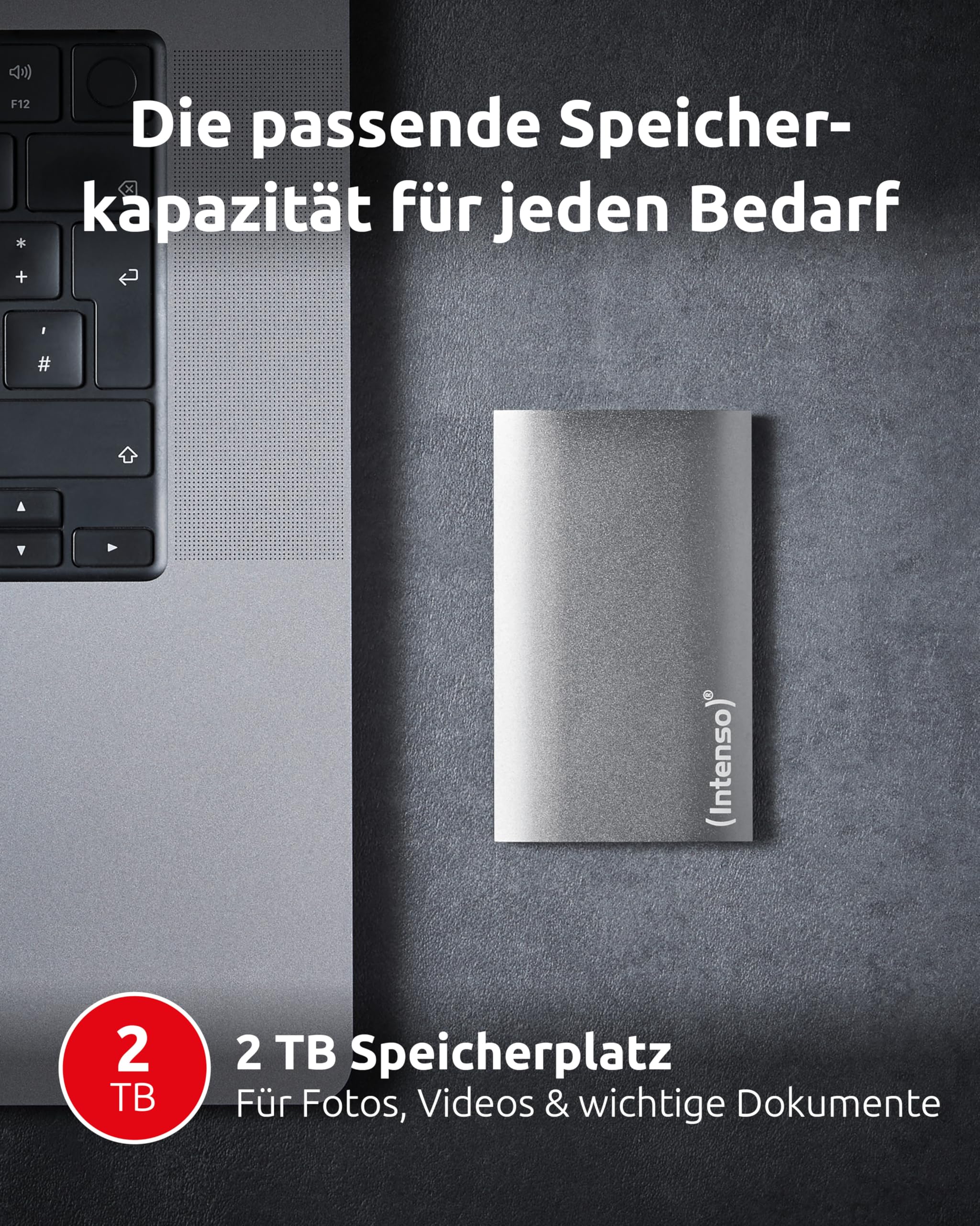Intenso 2 TB Externe SSD Premium - Portable USB 3.2 Gen 1x1 Festplatte | Schneller externer Speicher bis 500 MB/s, kompaktes Design in Anthrazit für Laptop, PC und Mac zur Datensicherung