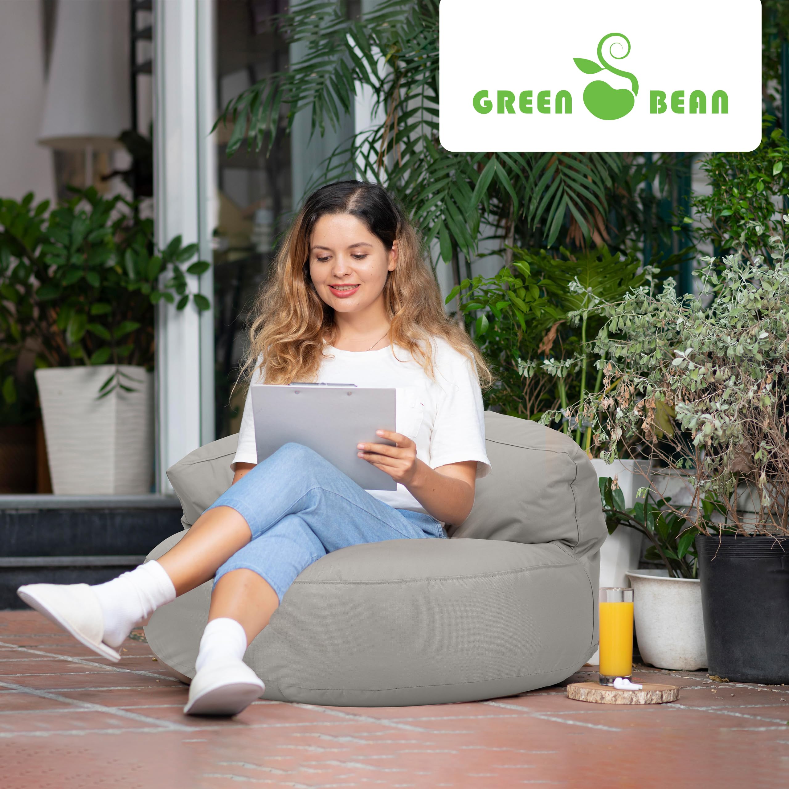 Green Bean© Canapé-Sac avec matériau de Remplissage | Lounge en Design de Pouf 90 x 50 cm avec Dossier Ergonomique & Housse Lavable | Convient pour l'intérieur et l'extérieur en Gris Clair