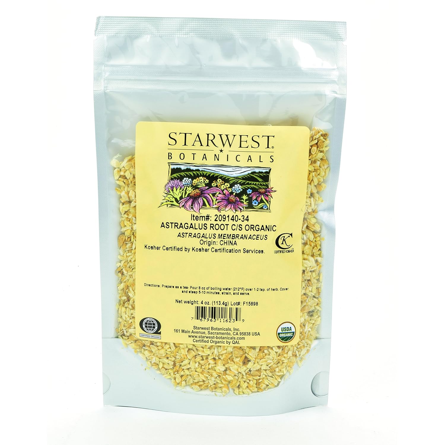 Starwest Botanicals Organic Astragalus Root Cut and Sifted