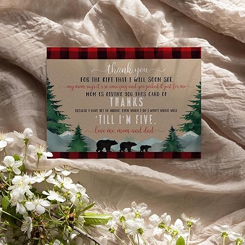 Miniatura 8 de Mama Bear - Tarjetas de agradecimiento para baby shower con sobres (paquete de 25) mensaje preimpreso de bebés niños con espacio personalizable para