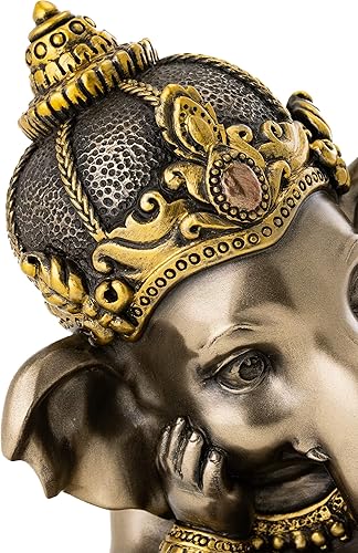 Miniatura 5 de Top Collection Young Ganesh - Estatua de lectura con ratón, elefante hindú, señor del éxito en bronce fundido en frío de primera calidad, figura