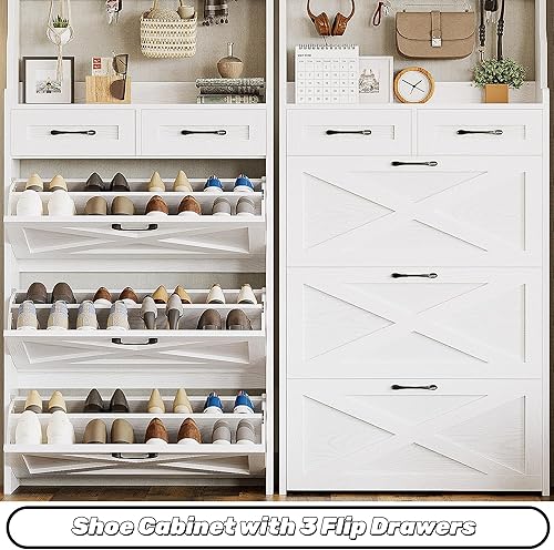 Miniatura 6 de IRONCK Gabinete Alto para Zapatos con 3 Cajones Abatibles, Gabinete de Almacenamiento para Zapatos para Entrada con Perchero, Organizador de Zapatos