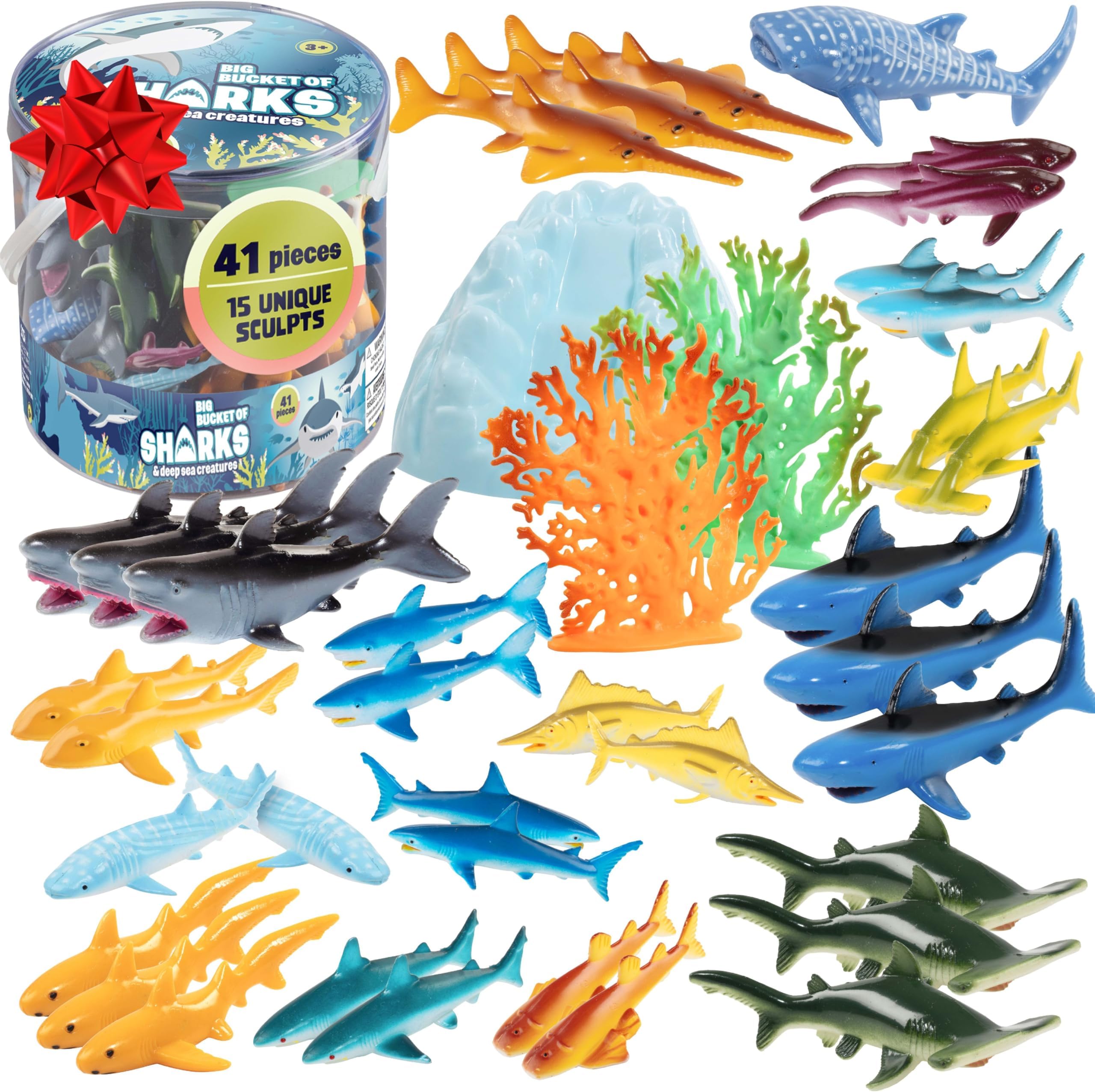 SCS Direct Sharks and Deep Sea Creatures Action Figure Bucket - Huge 41 Piece Set