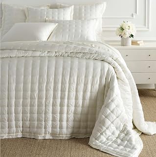 Pine Cone Hill Silken Solid Ivory Puff Blanket, King Size, Ivory Solid Pattern
