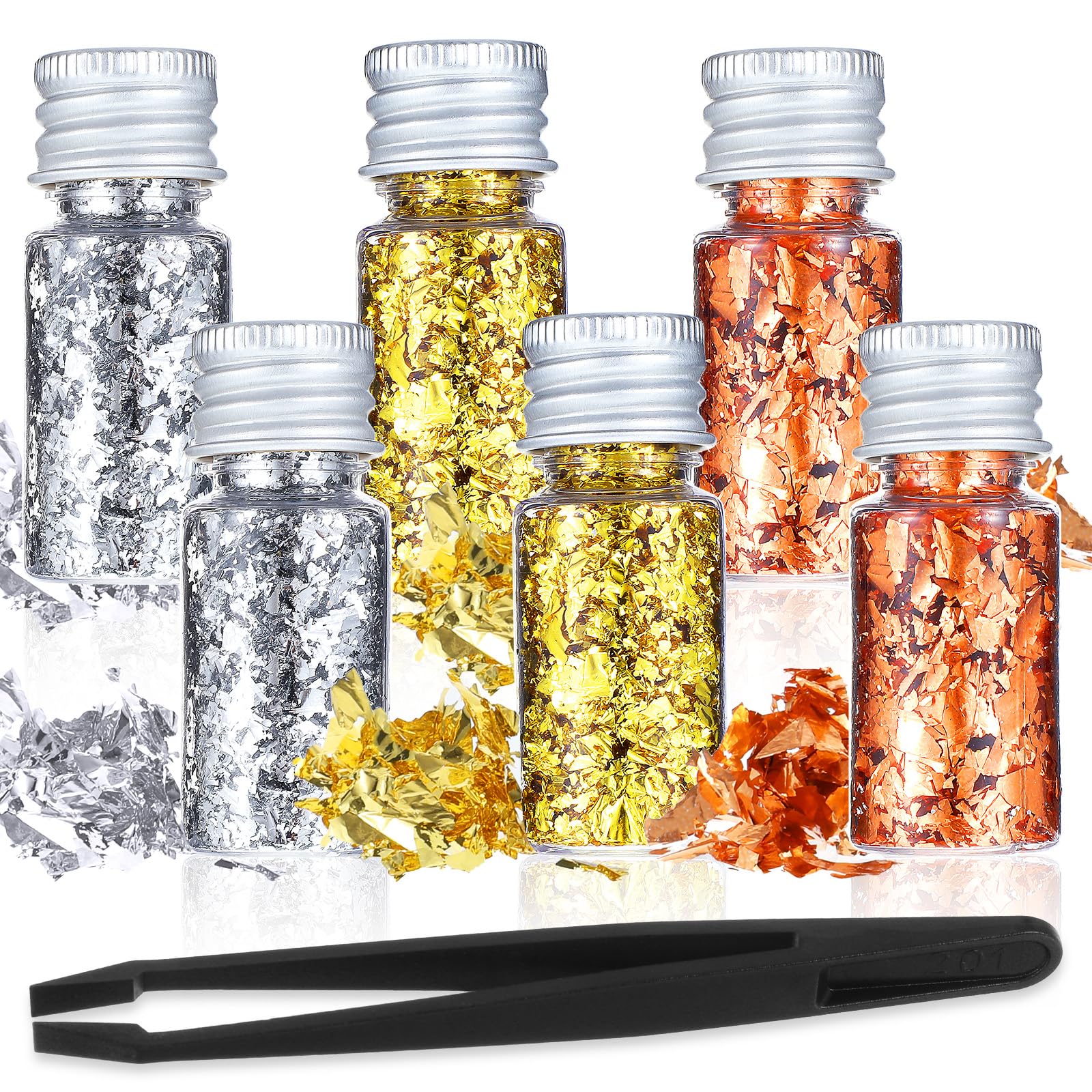 6Pcs Decorative Gold Leaf, Multifunction Gold Flakes Cake Decoration Baking Goldlen Foil Decor Edible Flakes Goldlen Toppers for Cooking Dessert