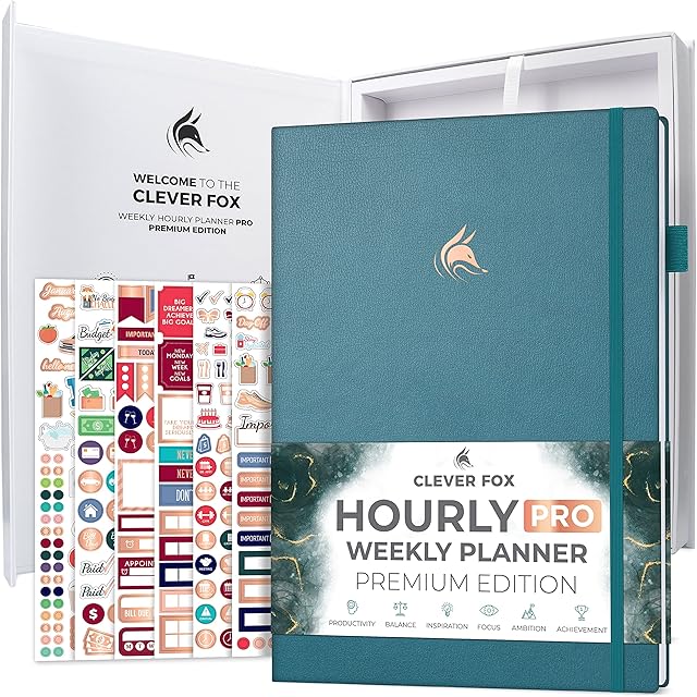 Clever Fox Hourly Planner PRO Premium  Undated Schedule Planner with Daily Time Slots  Personal Organizer Notebook for Time Management  Weekly & Monthly Life Journal, A4 size (Teal)