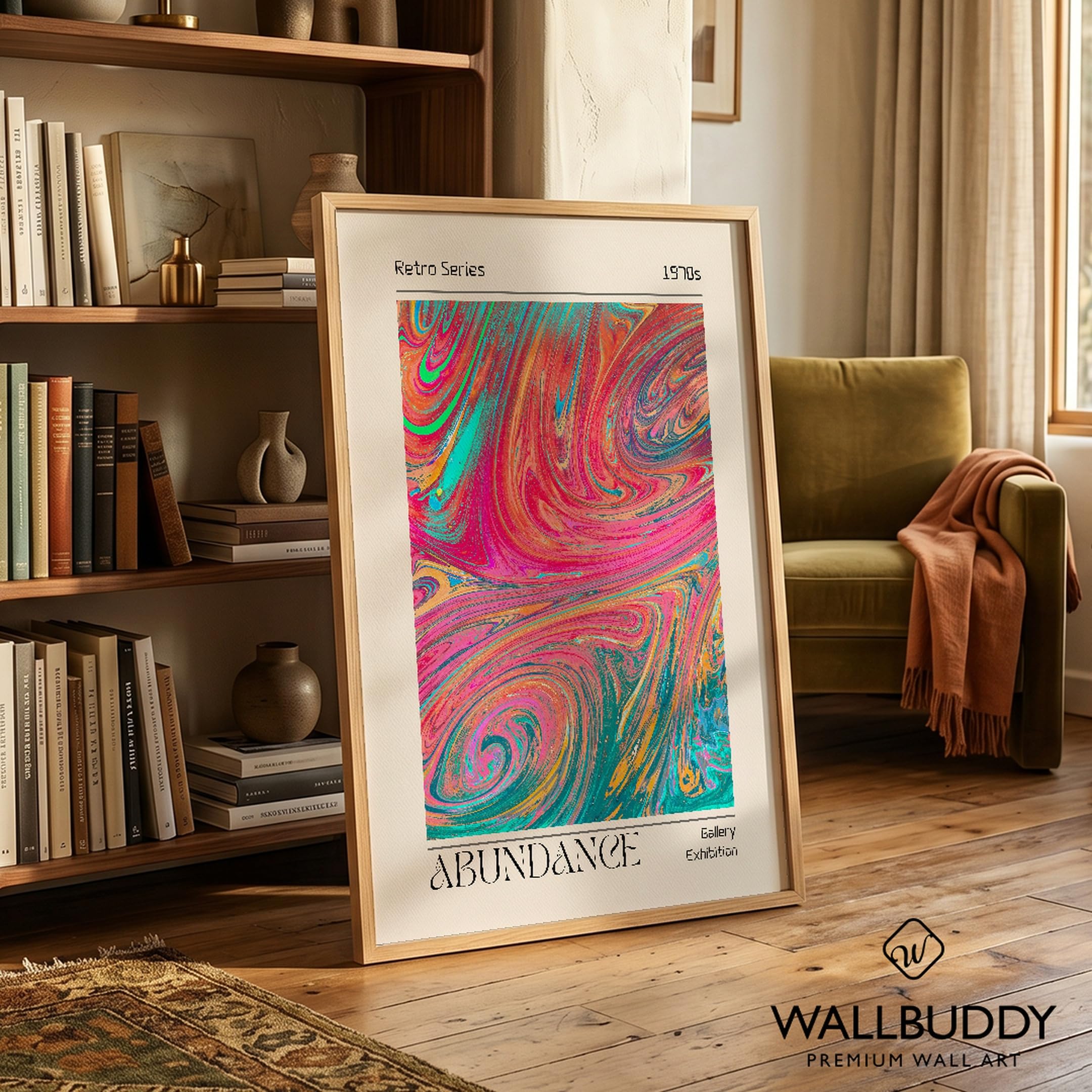 WallBUddy Retro 1970er Jahre Abstrakte Wandkunst (60 x 90 cm, Eichenrahmen)