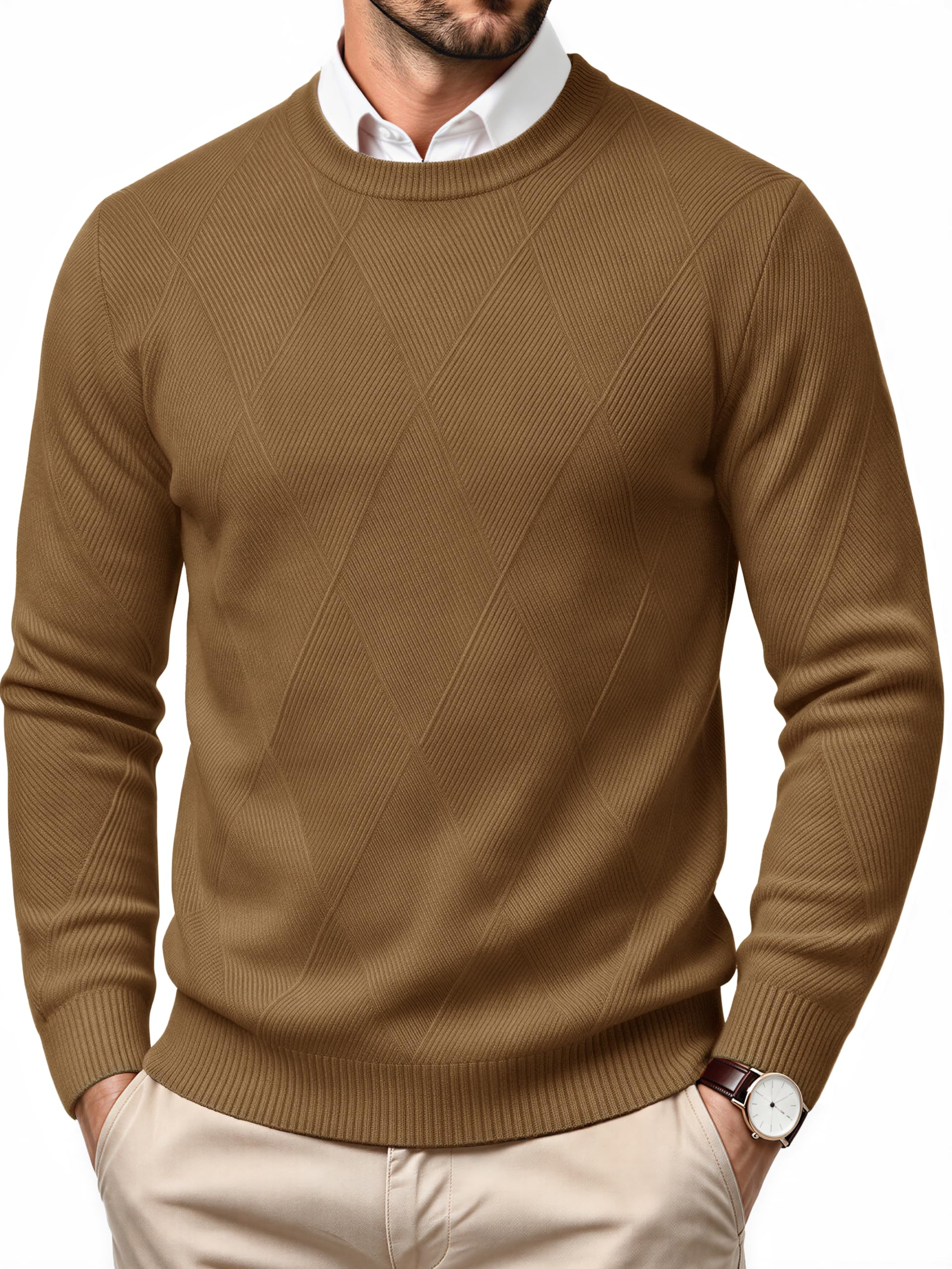 MAGCOMSEN Men's Crew Neck Sweater Casual Fall Winter Textured Pullovers