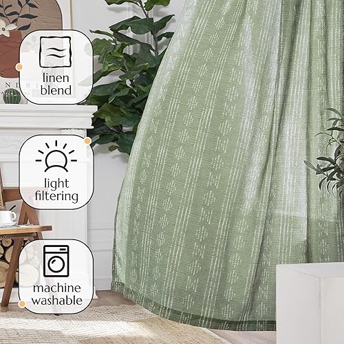 Miniatura 8 de Jinchan - Cortinas bohemias de lino con rayas geométricas, filtrado de luz y ojales, ideal para sala de estar, dormitorio y casa de campo, 52 x84