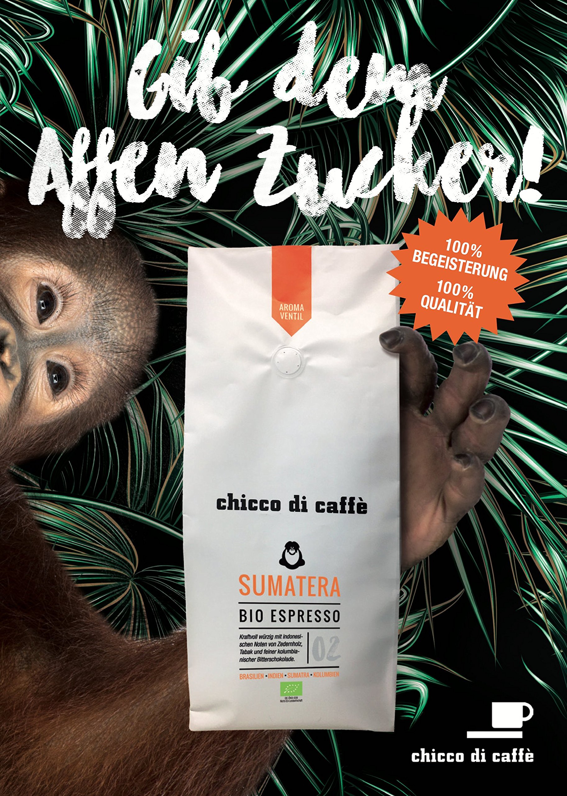 chicco di caffè | Bio-Espresso Sumatera | geröstete, ganze Kaffeebohnen | 80% Arabica - 20% Robusta | aus biologischem Anbau