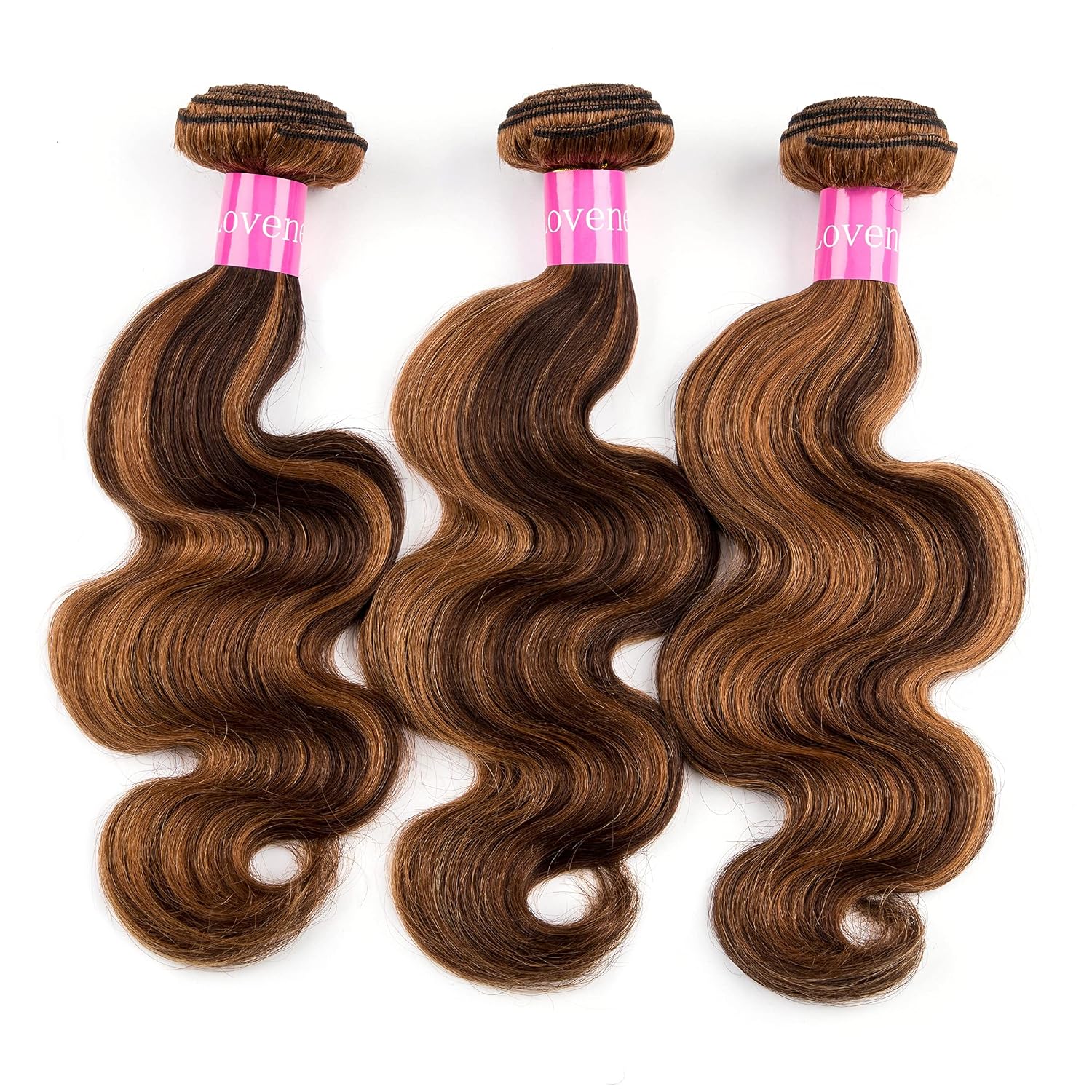Honey Blonde Highlight Body Wave Human Hair 3 Bundles, P4/27 Blonde Brown 10A Brazilian Remy Hair Wavy Weaves Hair Extensions Balayage Colored 100g/Bundle for Sew In Wig Ponytail 12 14 16 Inch