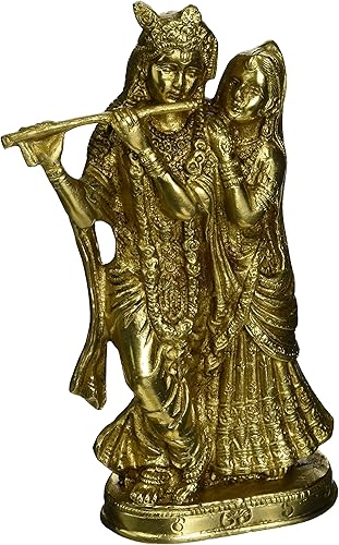 Hermosa escultura de latón de 8 pulgadas, estatua de Radha Krishna, símbolo de amor, par hindú de Dios y diosa, regalo de la suerte de aniversario