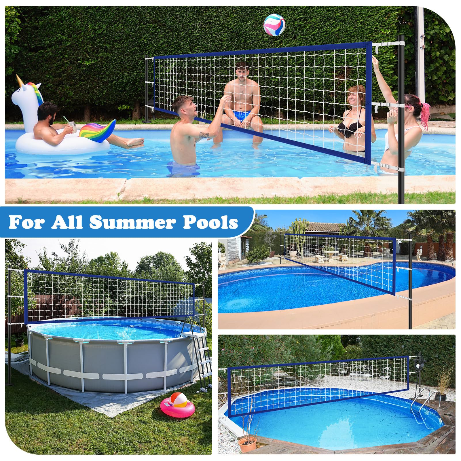 Red de voleibol de piscina mejorada, red de voleibol de piscina de 15 x 3 pies para piscina enterrada | Juegos para adultos y familia 2025 Flotadores de piscina de verano para regalo de fiesta, bordes gruesos, hebillas de metal