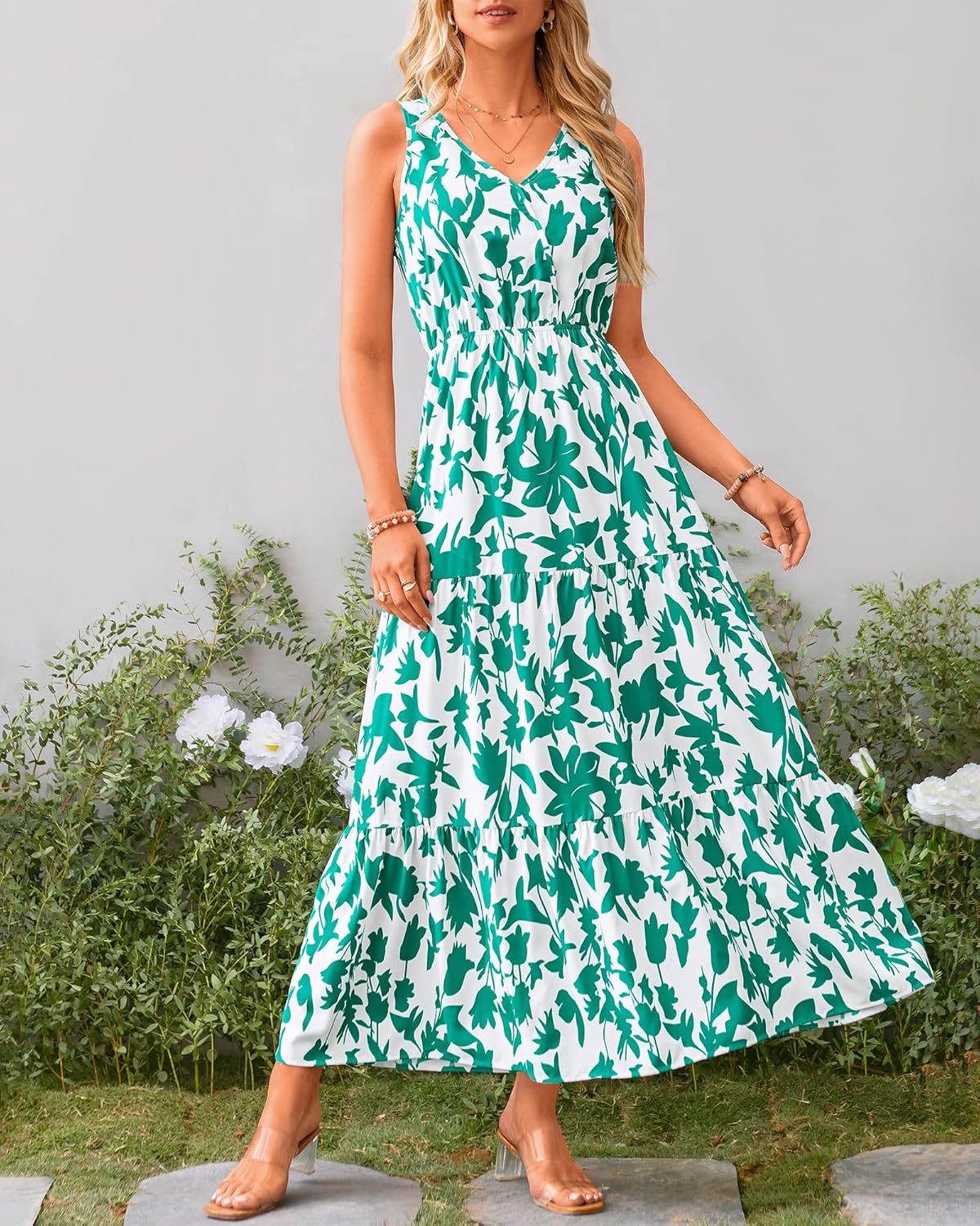 BTFBM Women Summer Dresses Casual Sleeveless Maxi Dresses Cute Floral Long Dress Wedding Guest Dress - Image 2
