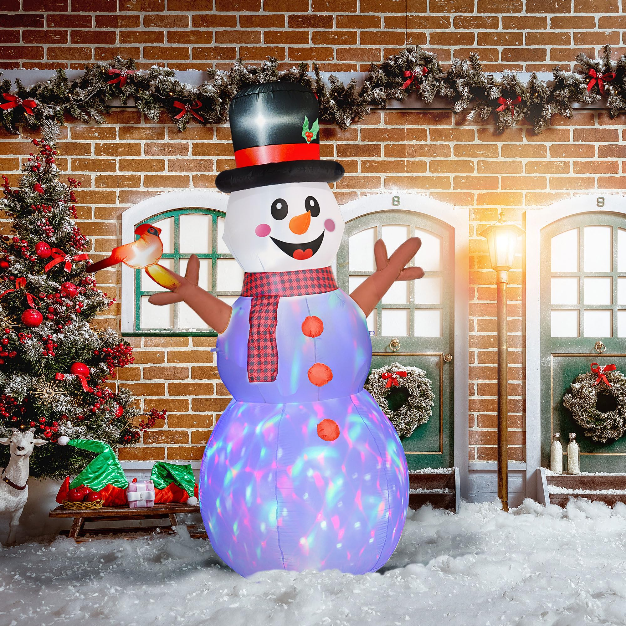 Outsunny Aufblasbar Weihnachtsdeko 2,4 m Schneemann mit LED-Beleuchtung
