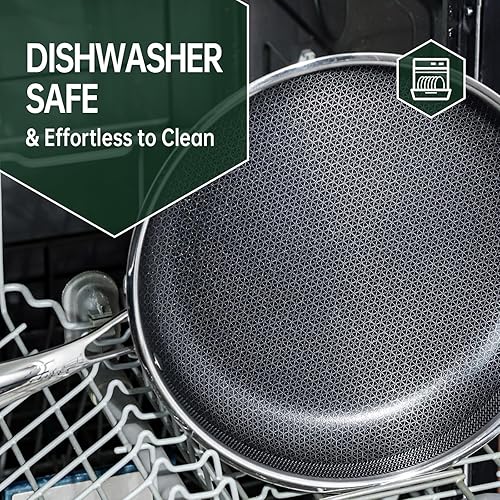 Miniatura 7 de Sartén antiadherente de 10 pulgadas, sartén plana híbrida de acero inoxidable profundo, crepes, panqueques, huevos de filete, mango que se mantiene