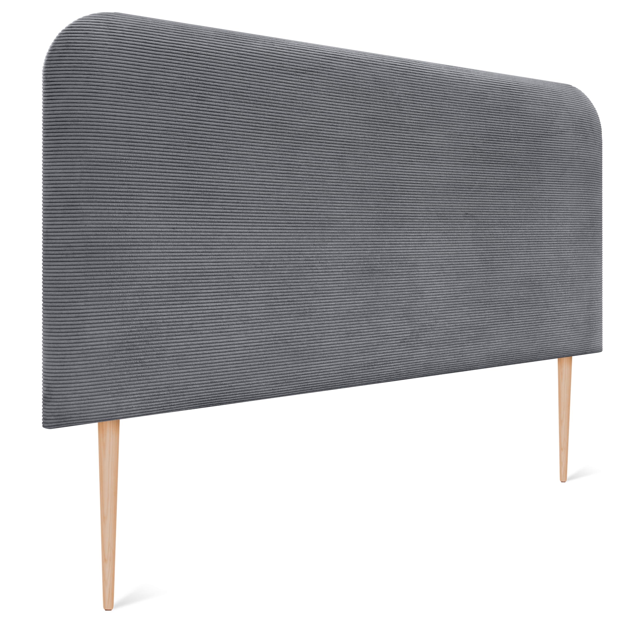 DHOME Tête de Lit Rembourrée Lisse et Courbée 70cm en Velours Côtelé Premium avec Pieds pour Mur Acoustiques Absorbantes Tête de Lit pour Chambre (Gris Foncé, 140cm)
