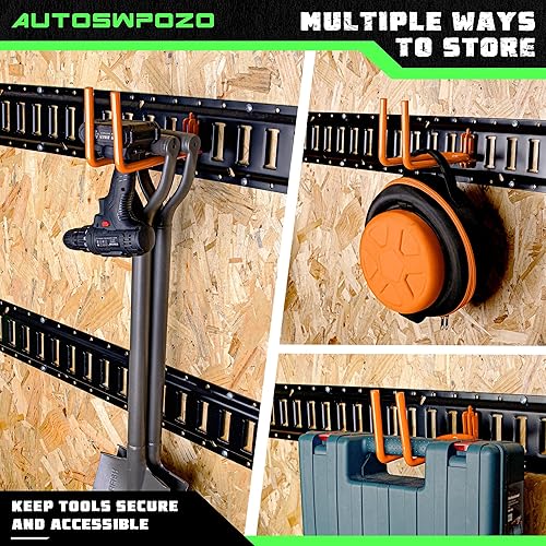 Miniatura 5 de AUTOSwpozo E-Track - Paquete de 8 ganchos resistentes para palasherramientas, rastrillos, palas en remolques, camiones, taller y almacén con pistas
