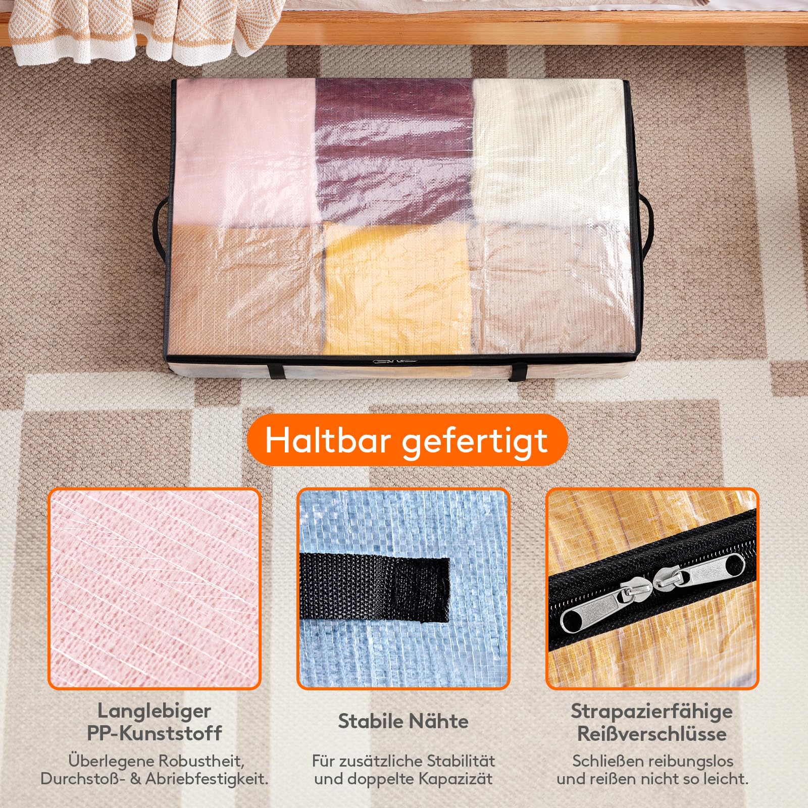 Lifewit 4 Stück Transparente Plastik Unterbett Aufbewahrungstasche, 60L Unterbettkommode Aufbewahrungsbox mit Decke Aufbewahrungstasche Kleidung mit Verstärktem Griff für Bettdecken, Kleidung, Decke
