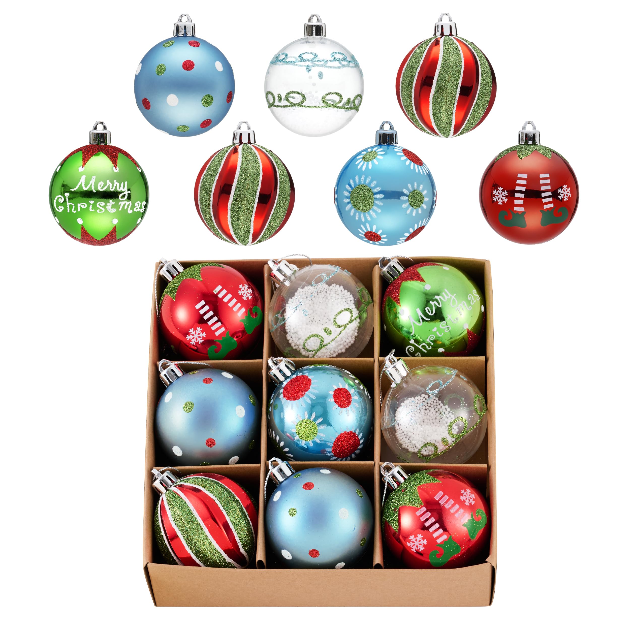 Valery Madelyn Lot de 9 boules de Noël incassables en forme d'elfe rouge vert blanc de 6 cm pour décoration de fête de Noël