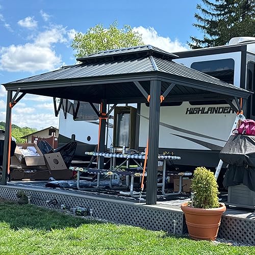 Miniatura 29 de PURPLE LEAF Gazebo grande para exteriores de 12 x 24 pies con acero galvanizado y luz para césped y jardín, glorieta permanente de techo duro, color