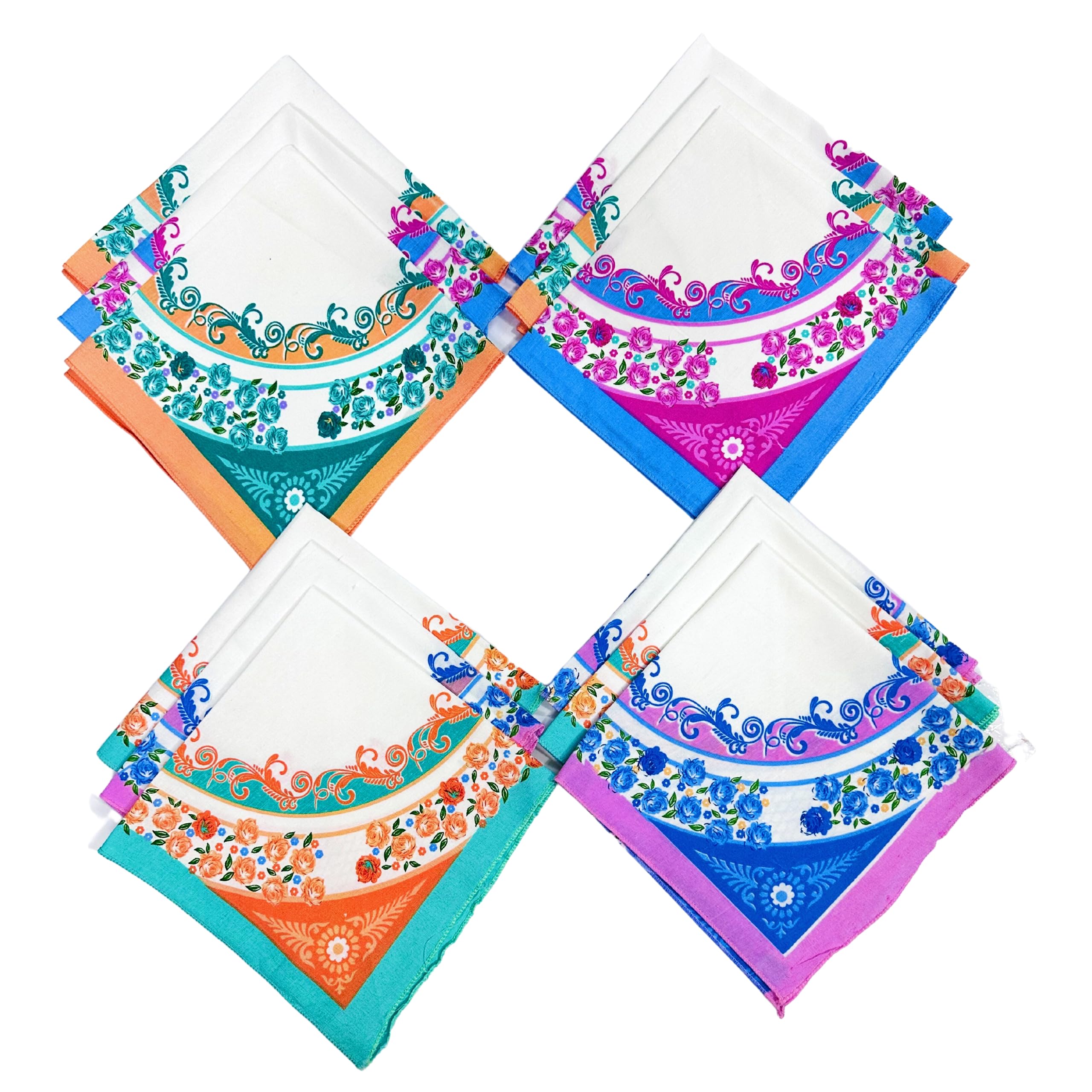 royal mart Premium Cotton Handkerchiefs - 13 * 13 Colorful Prints for Women/Girls (Pack of 12, Multicolor. Designs Will Vary as per Availability-picture-10
