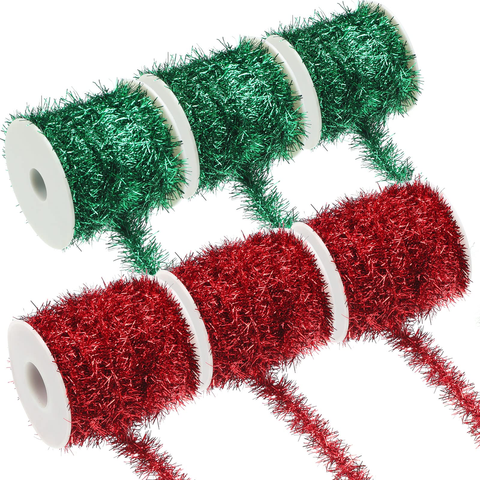 Guirlande tinsel de Noël fine blanc AB en fil de fer métallisé pour sapin 55m