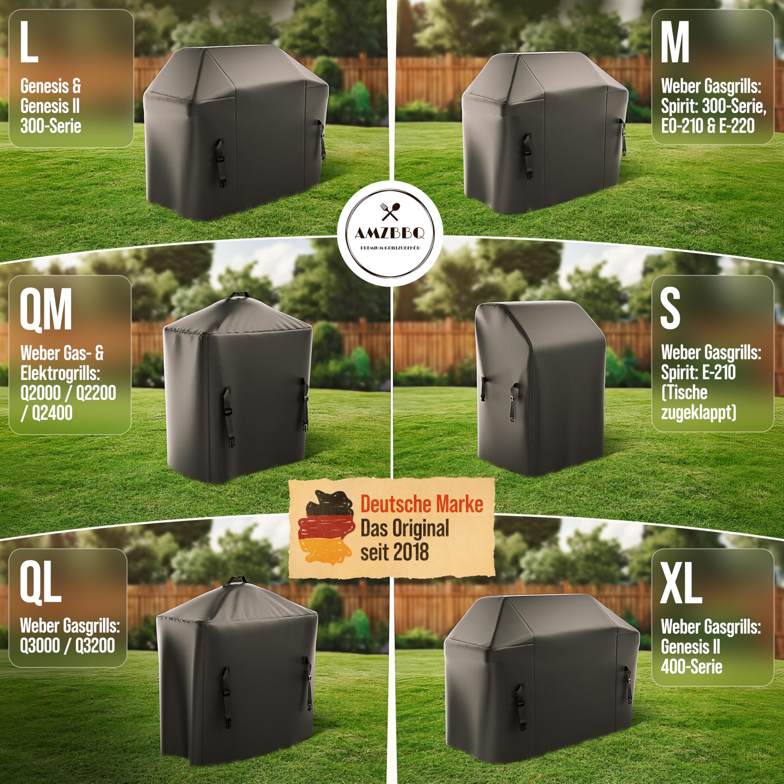 AMZBBQ® Premium Grillabdeckung wetterfest - 135 x 115 x 65 cm - 100% wasserdichte Abdeckhaube für Gasgrill - Grillhaube für Weber Spirit E-310 & E-320 / Rösle Videro G3 / Enders Boston & Monroe ProX 3