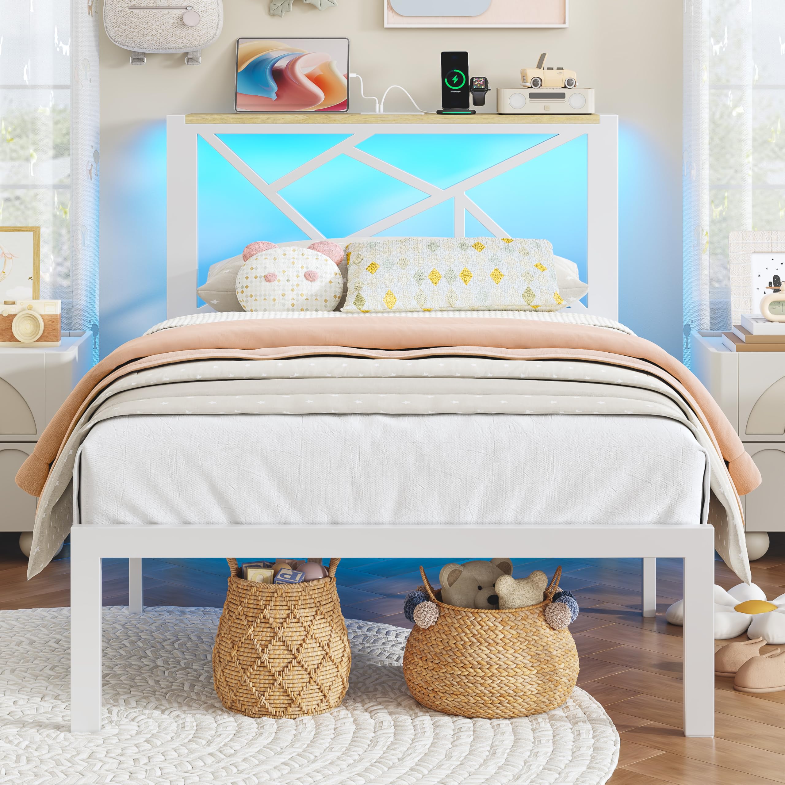 Amazon.com: ChicZhiNest Twin White Metal Bed Frame with USB